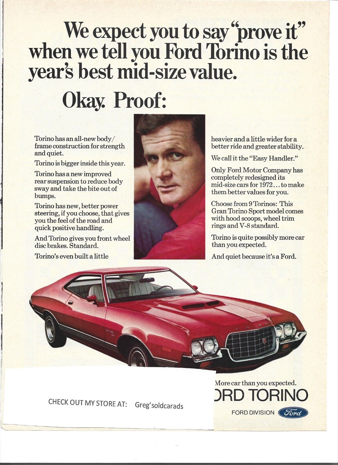 Two Original 1972  Ford Torino (Gran Torino) vintage print ad (ads), advertising
