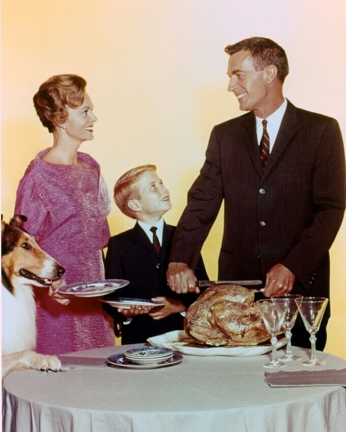 Lassie 24x36 inch Poster June Lockhart and cast Thanksgiving turkey pose