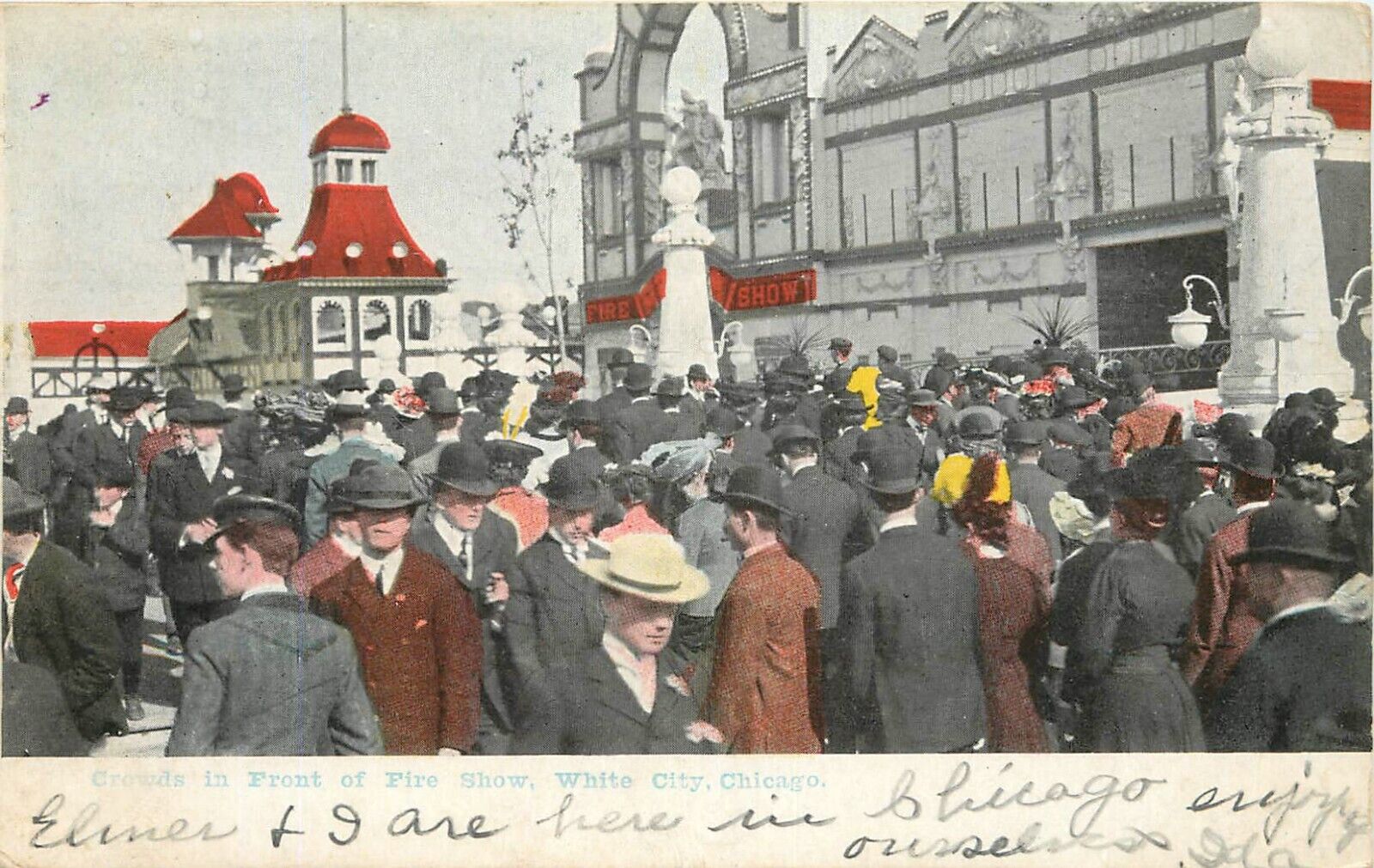 1906 Crowd in Front of Fire Show, White City, Chicago, Illinois Postcard