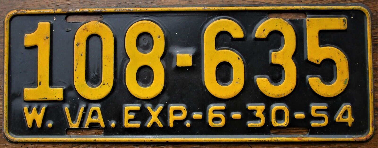 1954 WEST VIRGINIA License Plate #108-635 (Exp. 6-30-54)