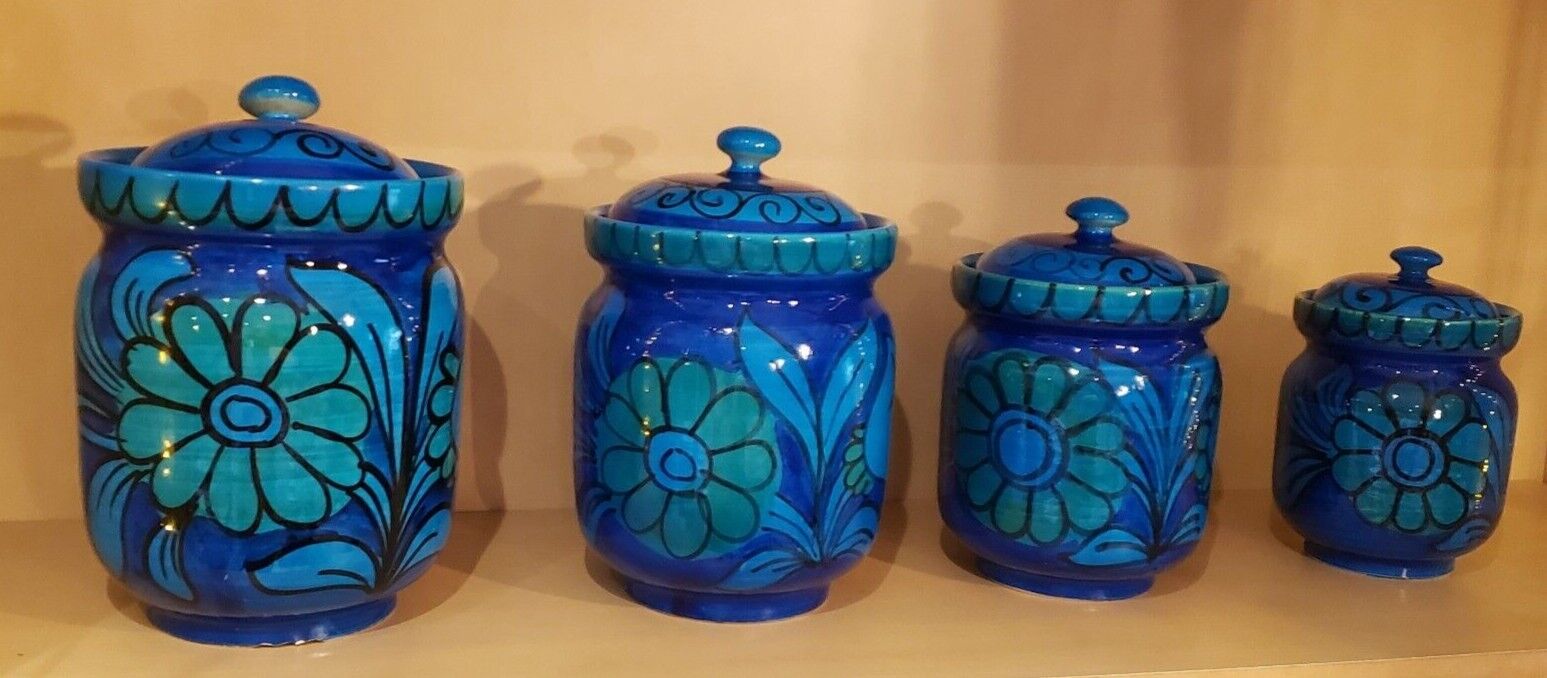Italian Lidded Canister Raymor Bellini Blue Floral MCM Italy Set of 4 Rare