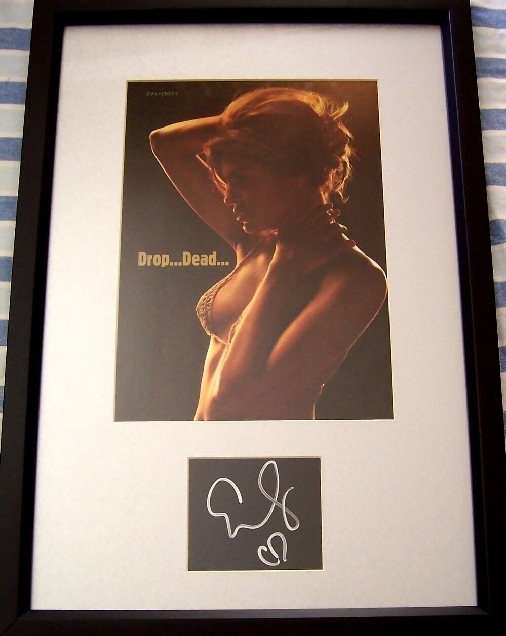Eva Mendes autograph signed autographed auto framed with sexy cleavage photo COA