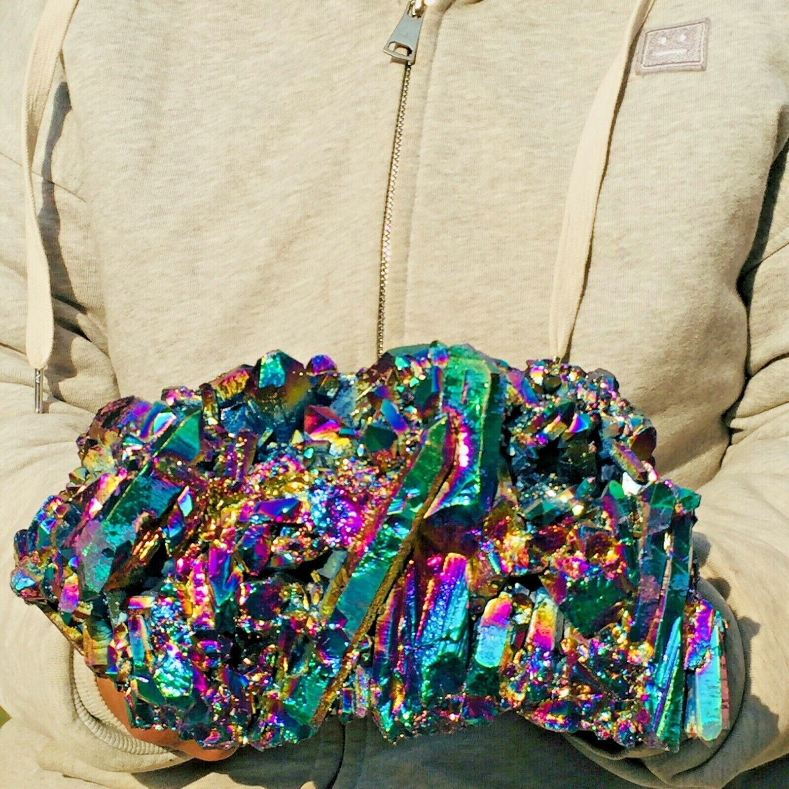 3.9kg Large Rainbow Flame Titanium Quartz Crystal Cluster Rough Specimen Heals