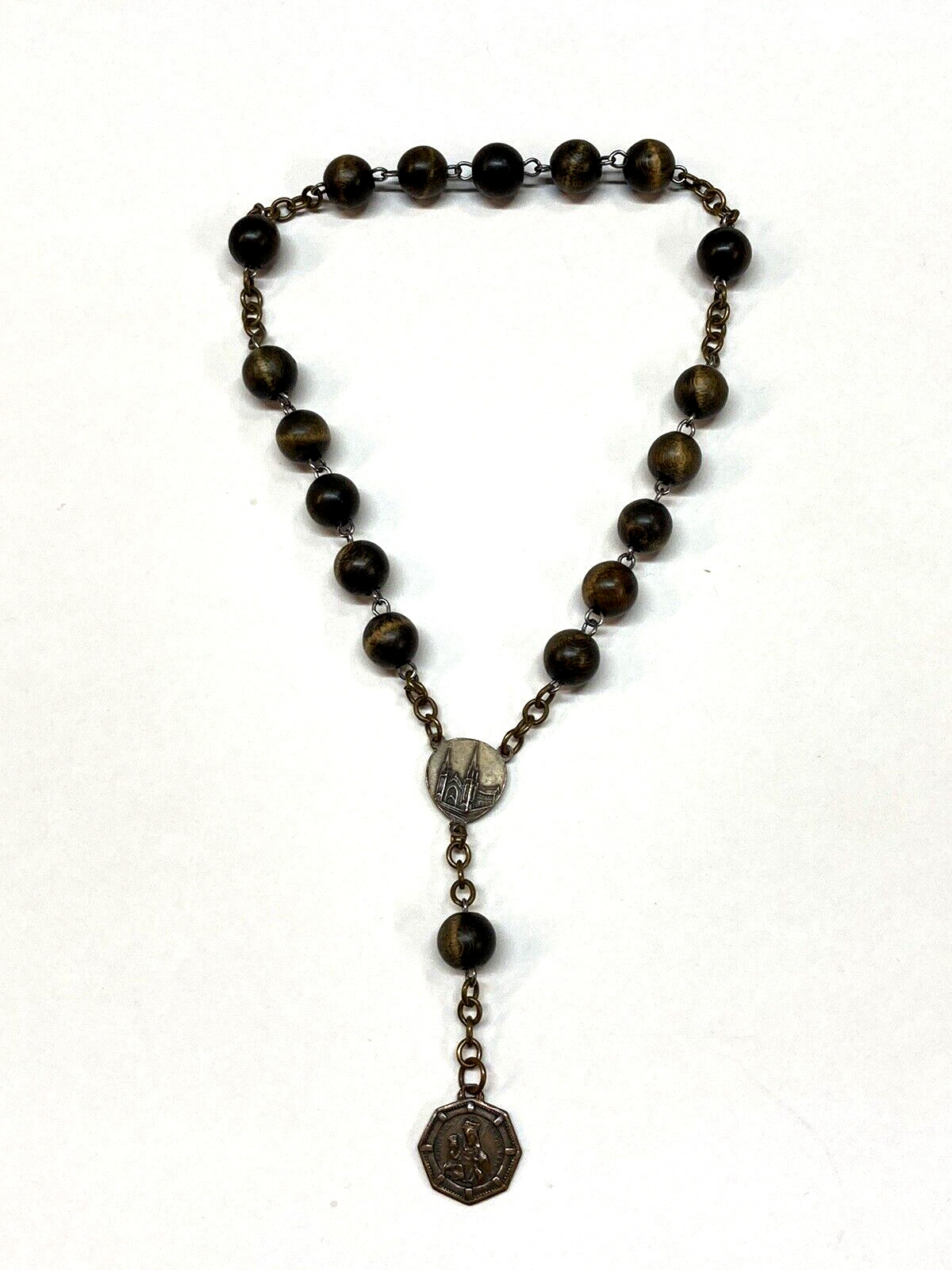 Vintage St Anne De Beaupre Chaplet 18 Wood Beads Rosary
