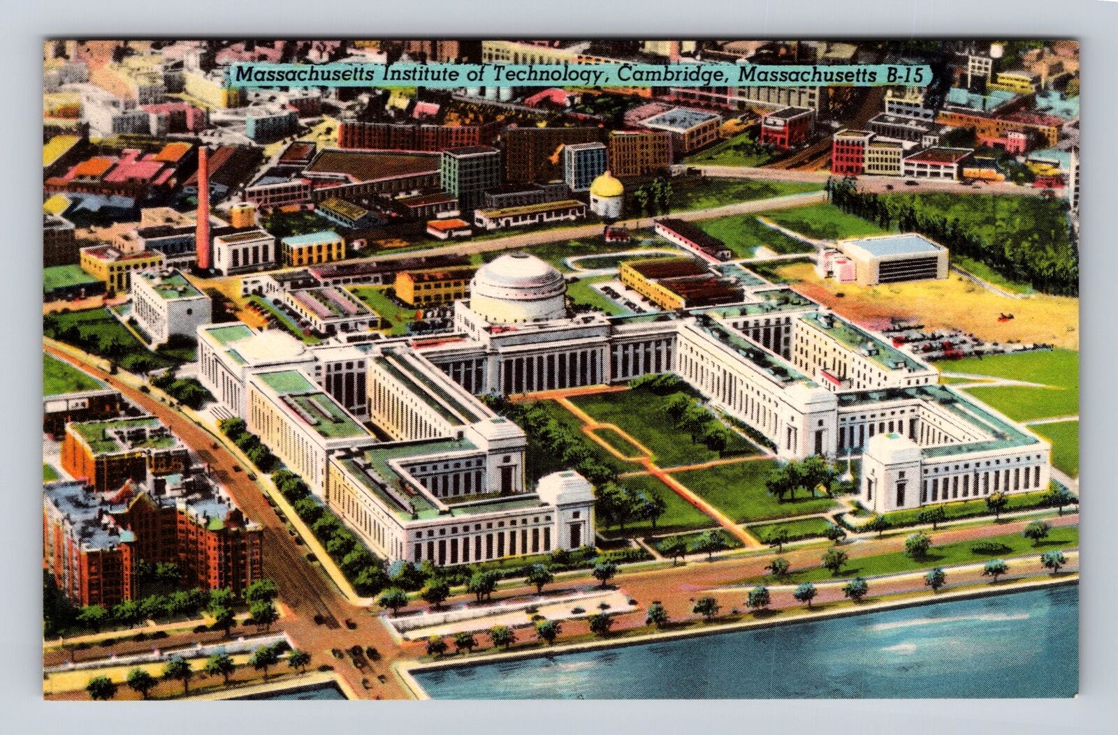 Cambridge MA-Massachusetts, MIT Aerial View, Antique, Vintage Souvenir Postcard