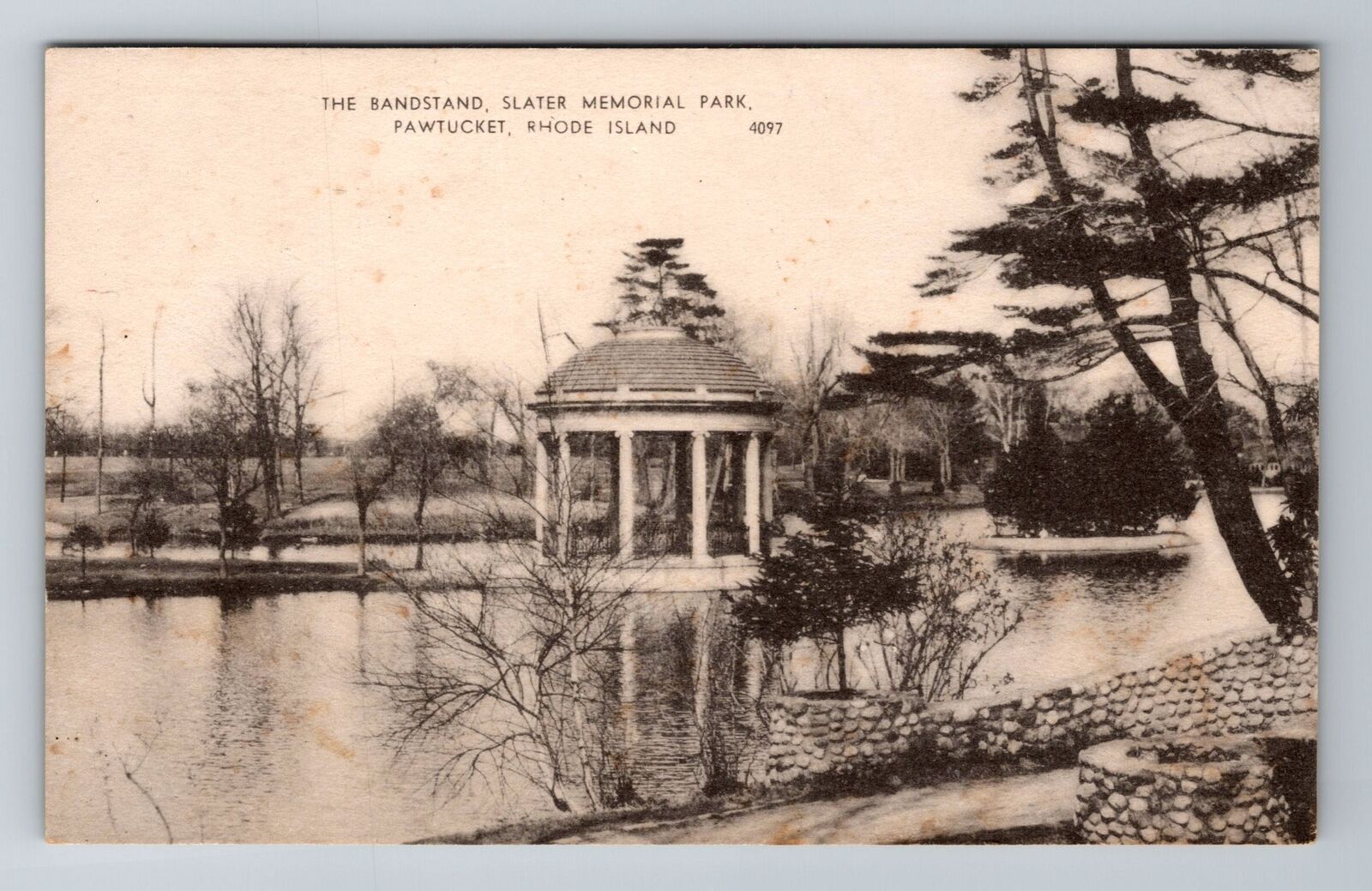Pawtucket RI-Rhode Island, The Bandstand, Slater Memorial Park Vintage Postcard