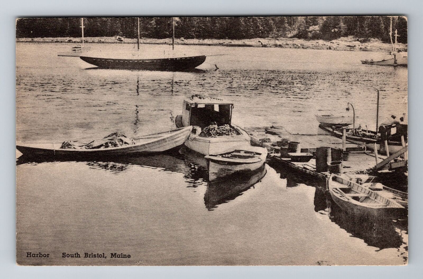 South Bristol ME-Maine, Harbor, Antique Vintage Souvenir Postcard