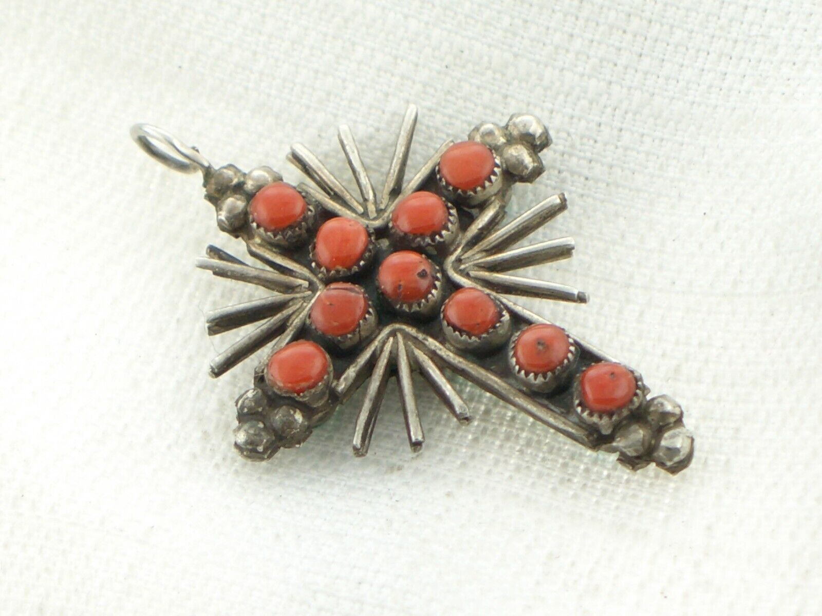 Native American Zuni Coral & Turquoise Sterling Silver Cross Reversible Sunray