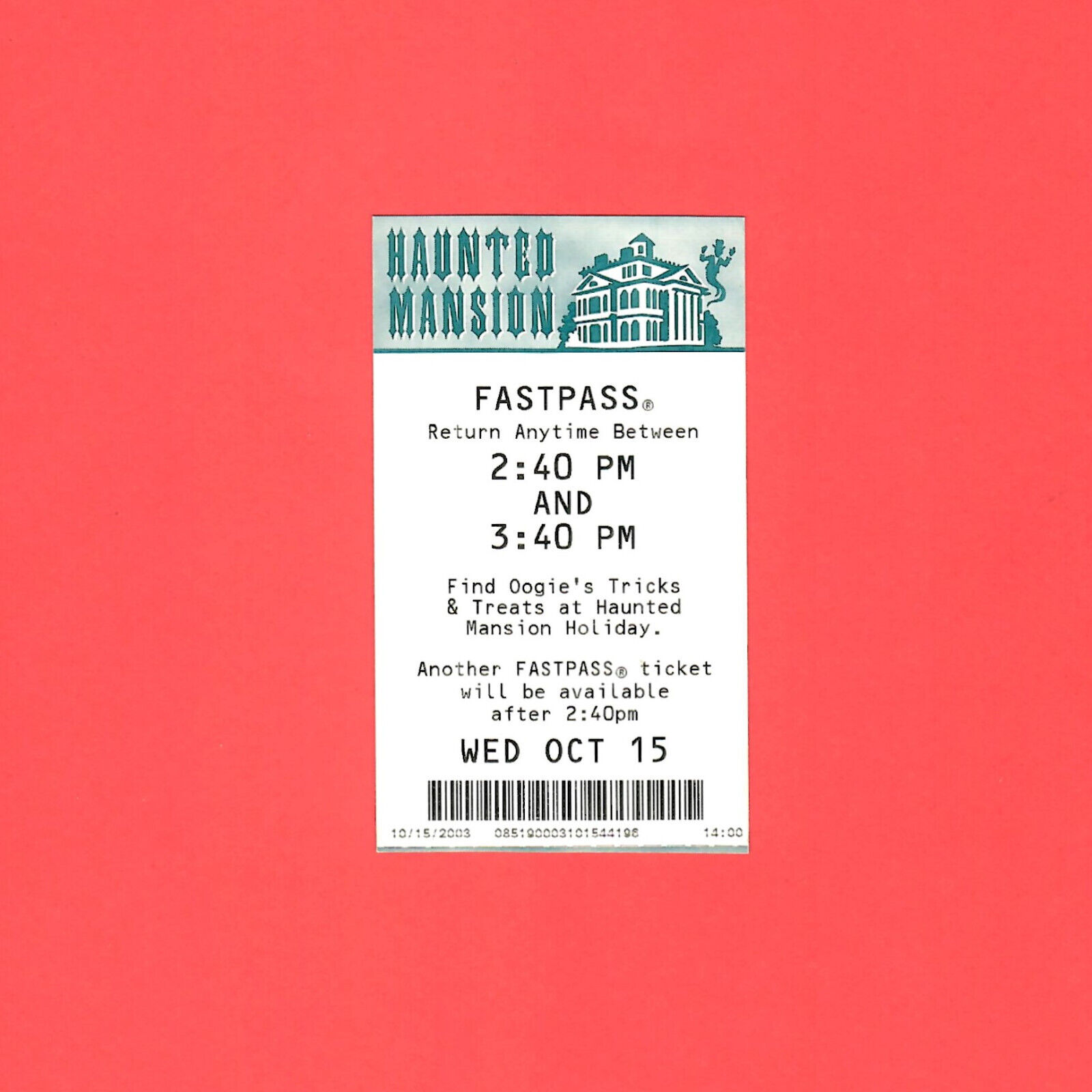 Fastpass Disneyland Haunted Mansion Holiday Ticket Disney Fast Pass 2003 Oogie
