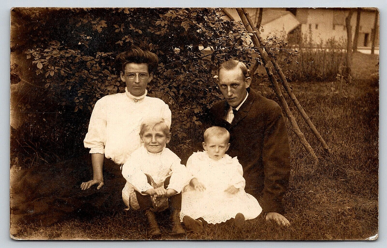 Original Old Vintage Antique Real Photo Postcard Family Lady Gentleman Children