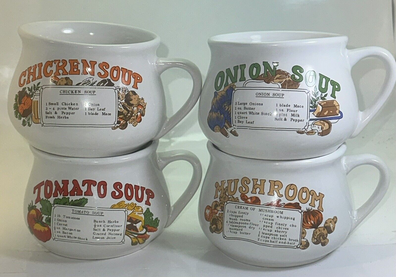 4 Vintage Campbell's Tomato Recipe on Soup -Bowl -Mug -Cup