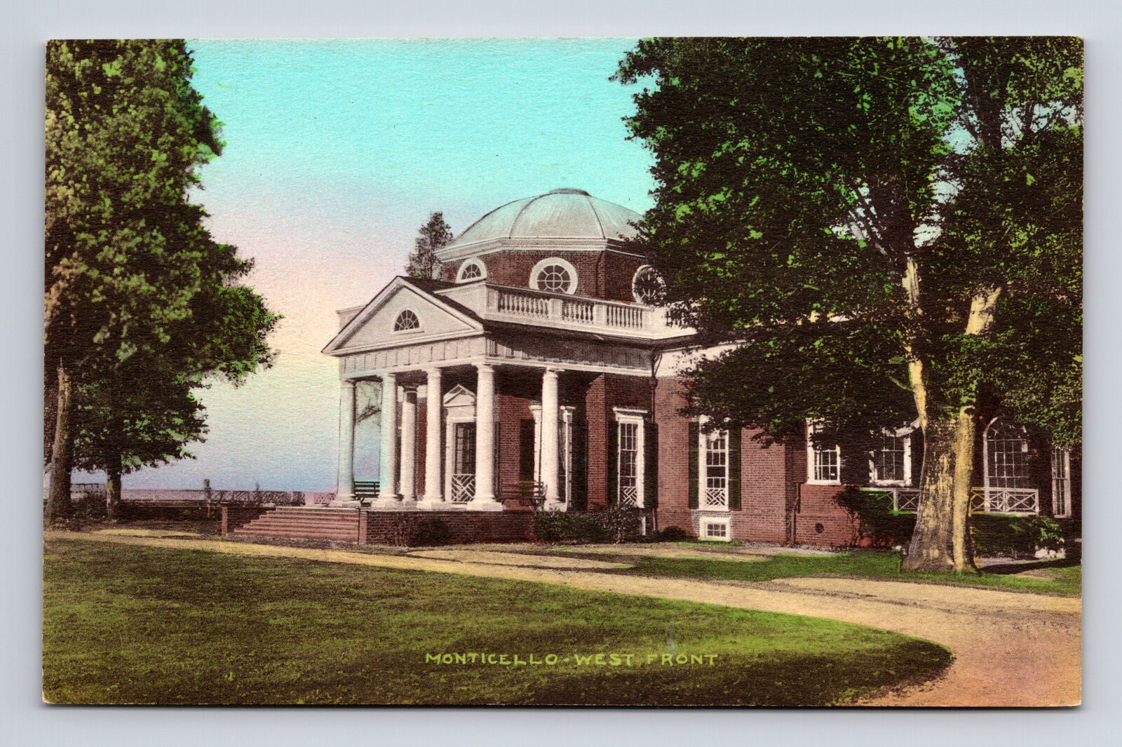 Hand Colored Albertype Postcard Charlottesville VA Virginia Monticello West