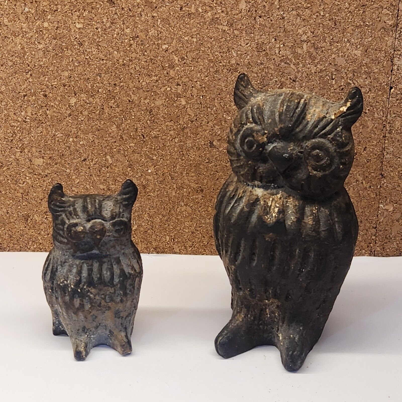 Rare Antique Cast Iron Owls Set of 2 Japan