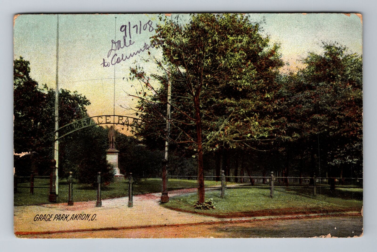 Akron OH-Ohio, Grace Park, c1908 Antique Vintage Souvenir Postcard