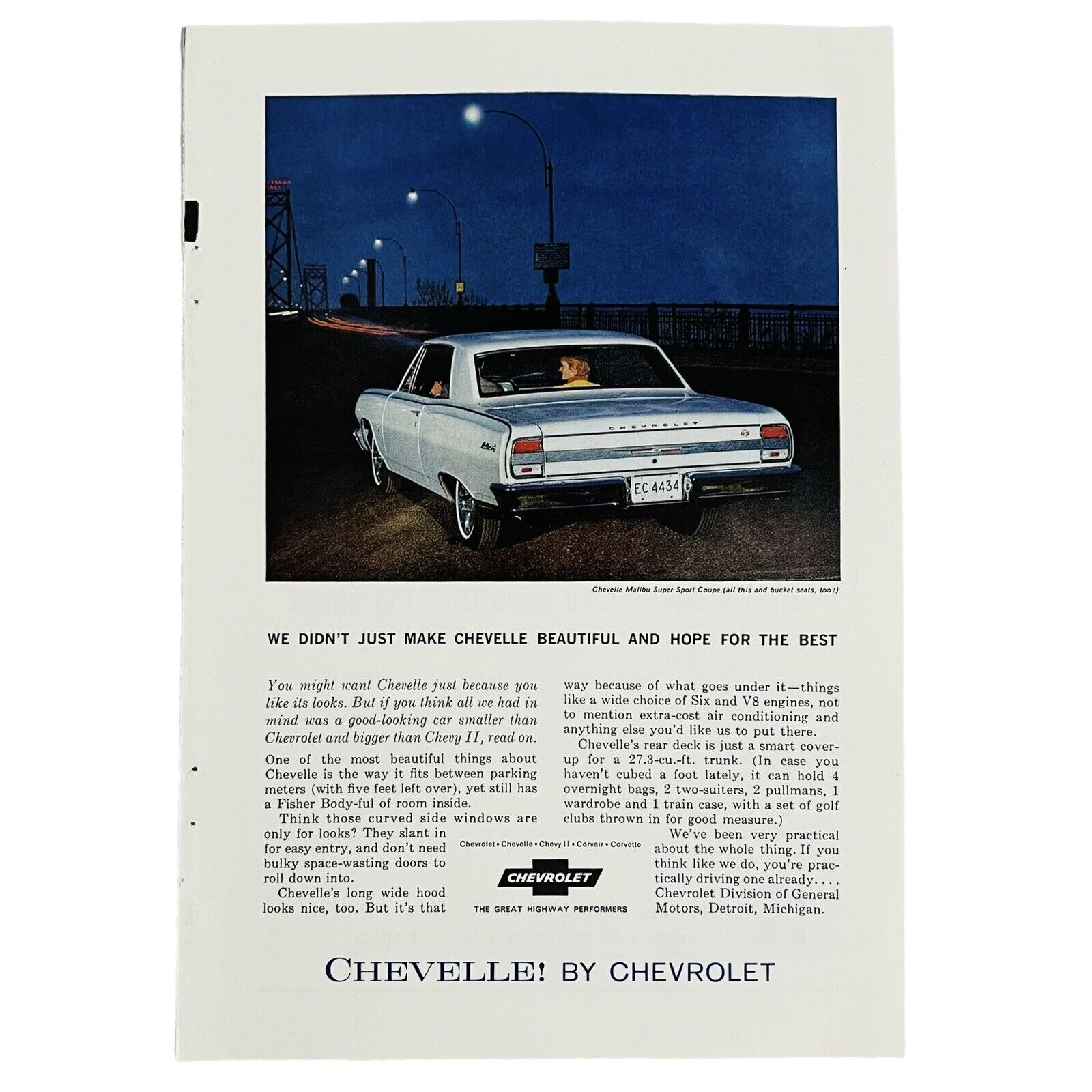 Vtg 1965 Chevrolet Chevelle SS Coupe 2 Door Hardtop Magazine Print Ad 7\