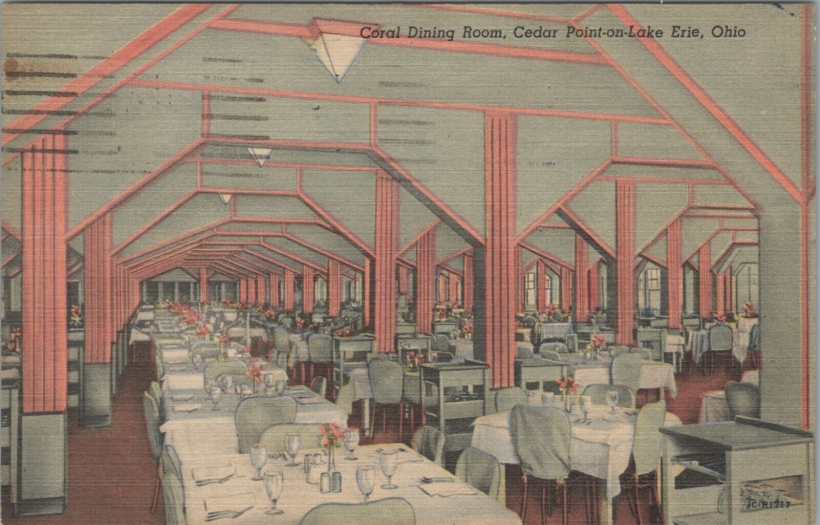 Coral Dining Room Cedar Point on Lake Erie Ohio OH interior 1950s linen F986