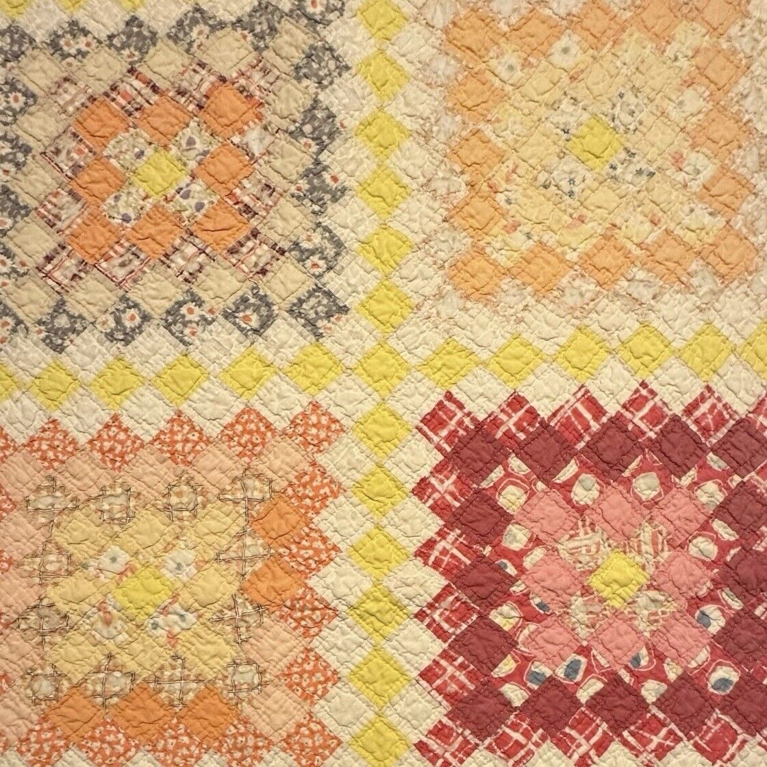 Vintage Cutter Quilt Piece 21” x 22” Beautiful Quilting  Worn & Tattered #3