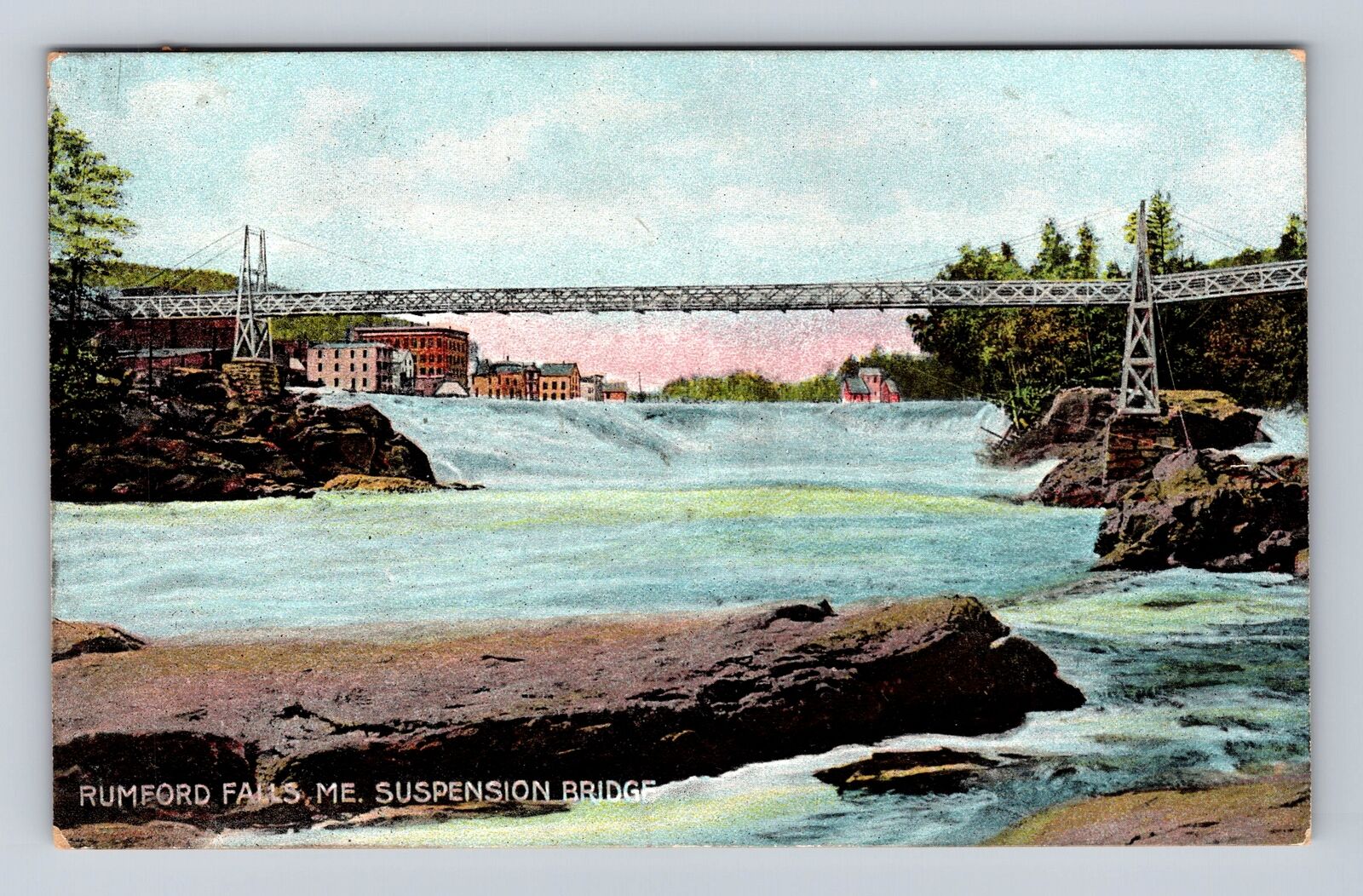 Rumford Falls ME-Maine, Suspension Bridge, Antique, Vintage c1904 Postcard