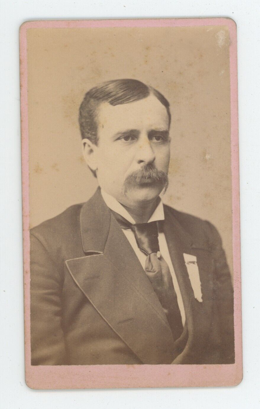 Antique CDV Circa 1870s Large Man in Suit With Mustache Lovejoy Glens Falls, NY