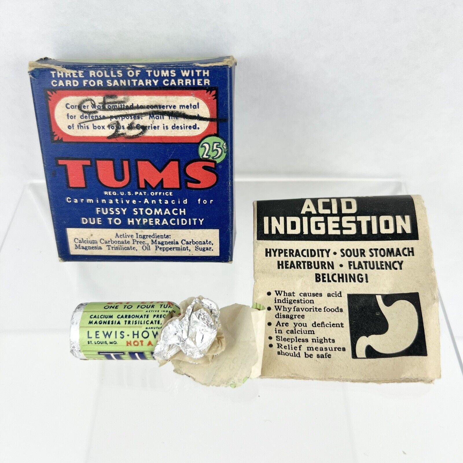 TUMS Vintage Advertising 3 Rolls Original Box W/ Some Contents