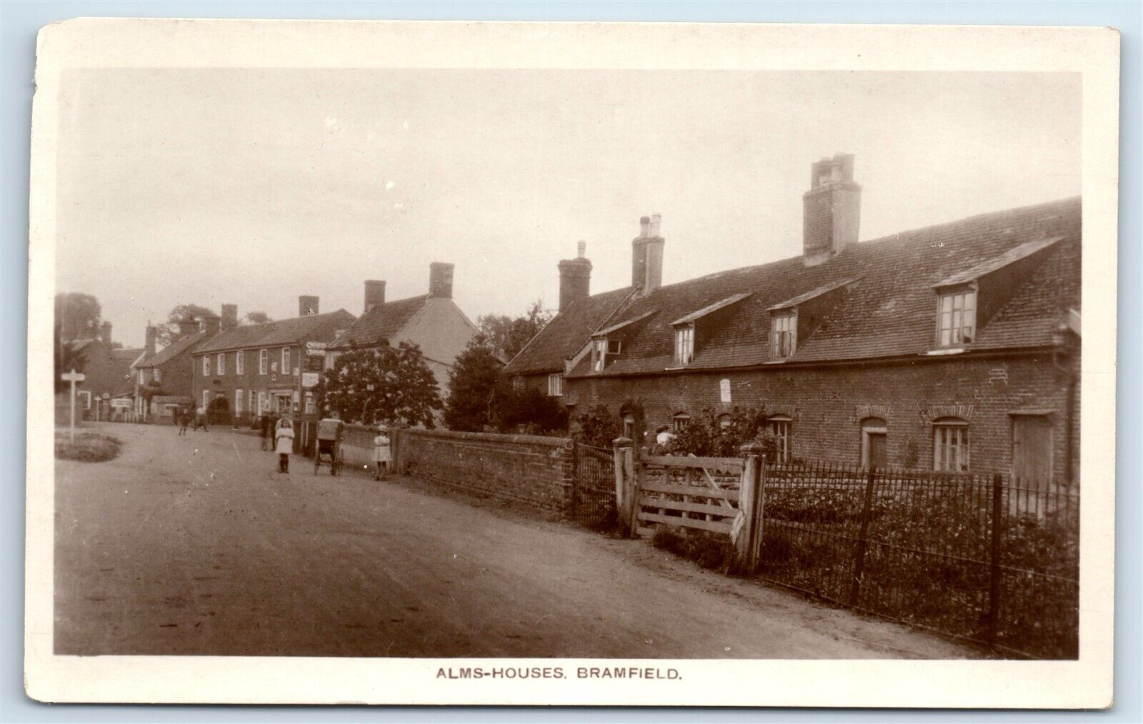Postcard Alms-Houses, Bramfield stroller or cart RPPC H175