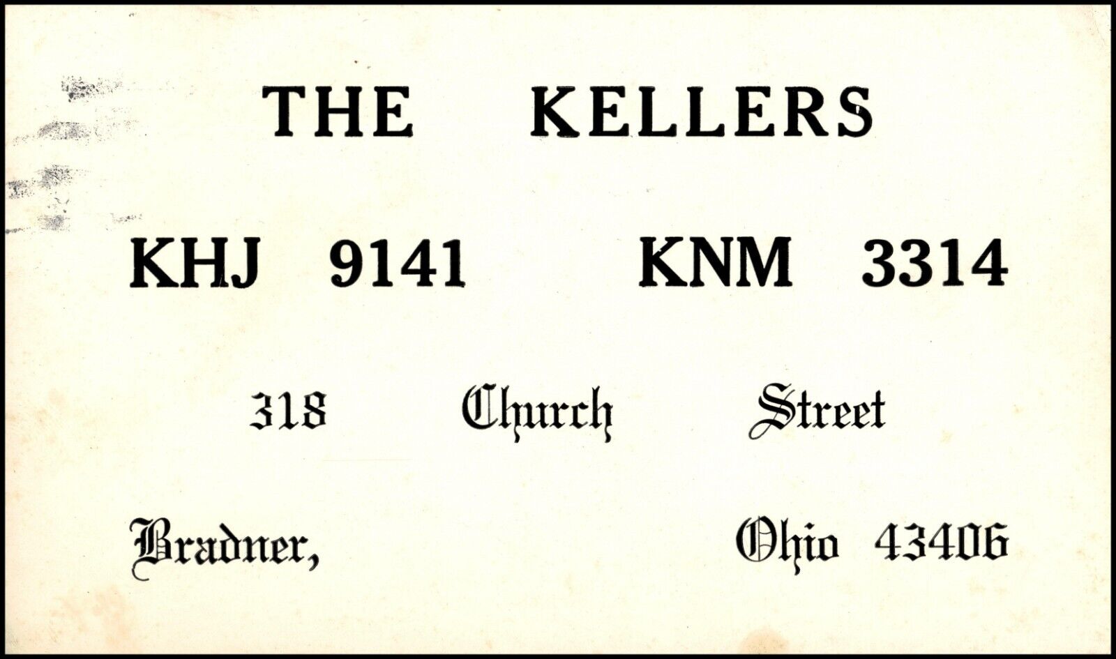 VTG Ham Radio CB Amateur QSL QSO Card Postcard Bradner Ohio KHJ9141 KNM3314 1966