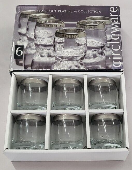 Set Of 6 Circleware Classic Platinum Rim Collection ShotGlass Mint in Box