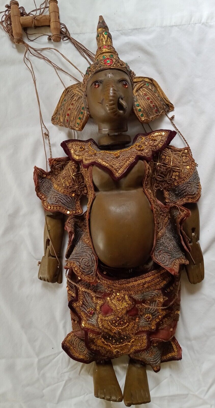 Vintage Indian Ganesha Marionette Stringed Puppet / Handmade Antique Marionette 