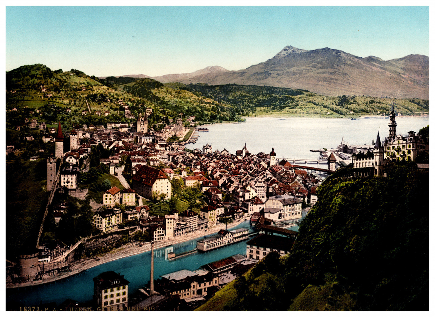 Switzerland, Lucerne. Rigi and Gütsch vintage albums print, photochromy, vinta