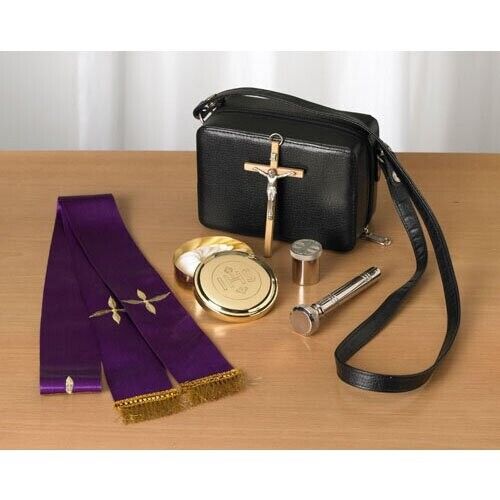 Brass Holy Communion Sick Call Set in Travel Case Churches or Sanctuaries 6 In