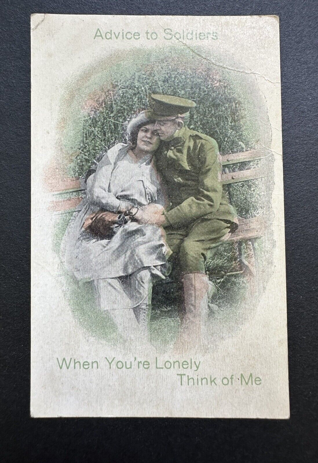 Postcard Soldier’s Advise Card “When You\'re Lonely Think of Me” Holding Girl R49