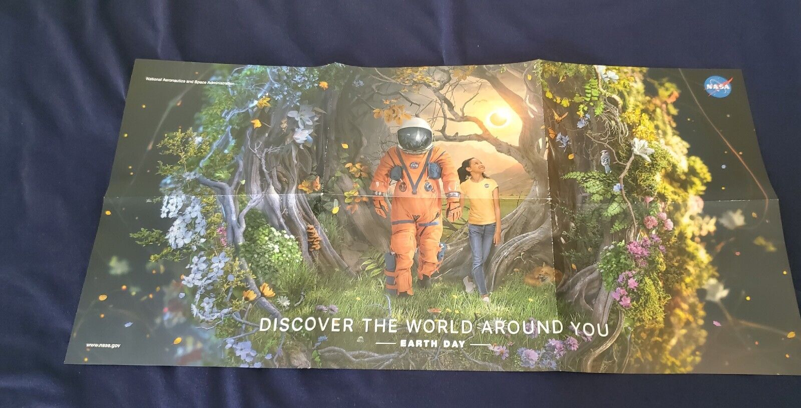 DOUBLE SIDED NASA EARTH DAY POSTER: 30X15: FOLDED:  GOOD