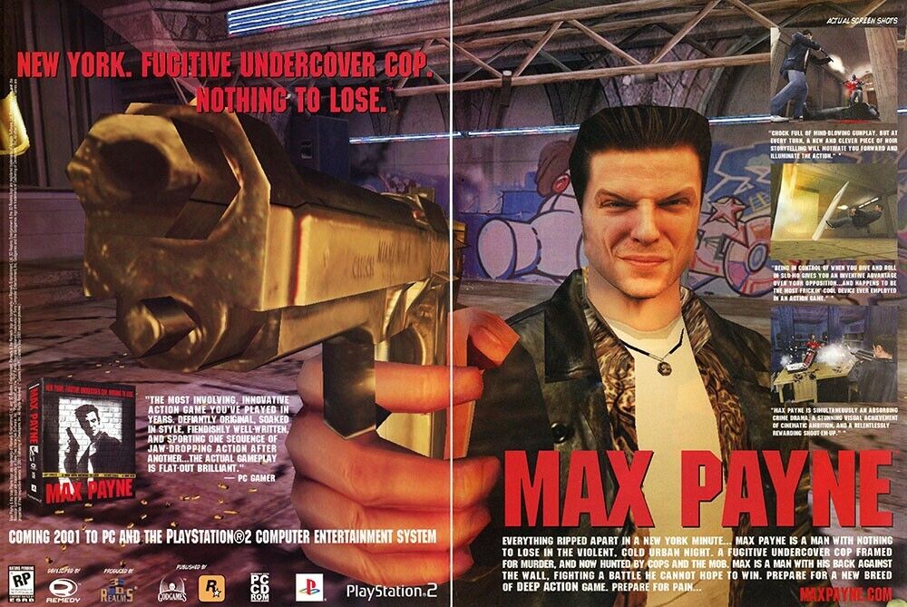 Max Payne PS2 Original 2002 Ad Authentic Rockstar PlayStation Game Promo v1