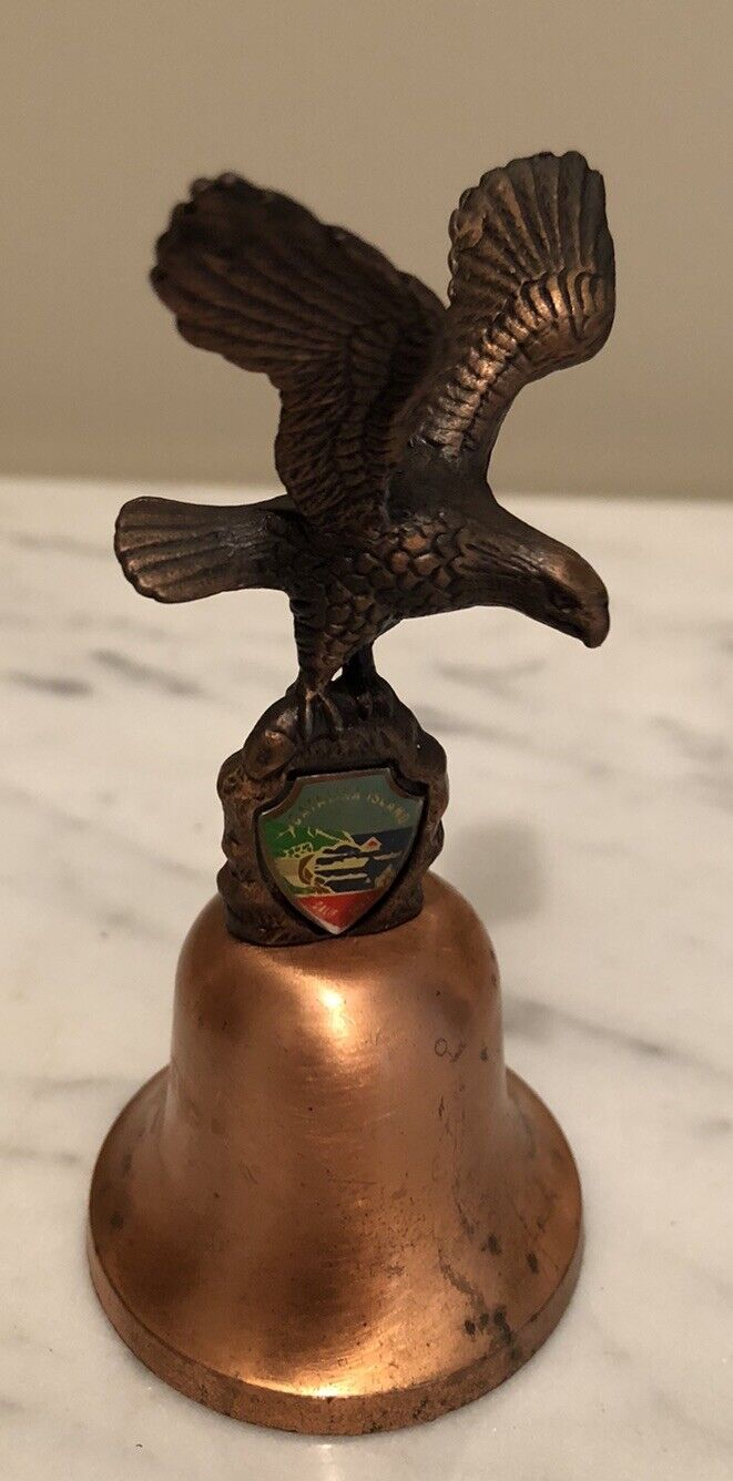 Vintage Copper Bell with Eagle Handle Catalina Island Souvenir 4”
