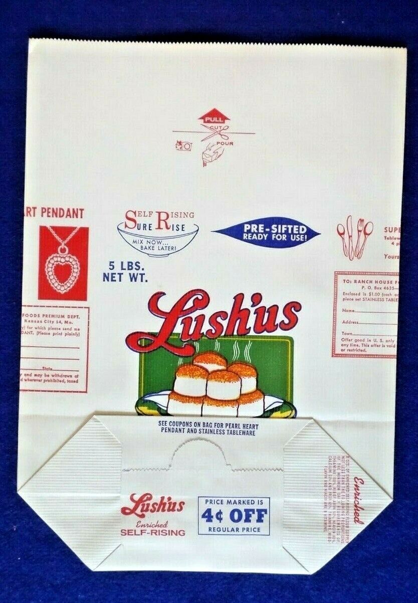 Vintage LUSH\'US Enriched Self-Rising Flour 5 Lbs. Bag Affiliated Food Distr. New