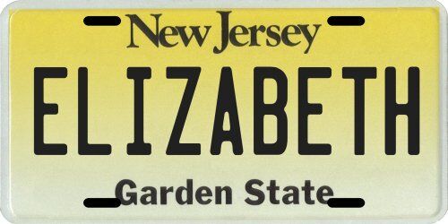 Elizabeth New Jersey Aluminum License Plate
