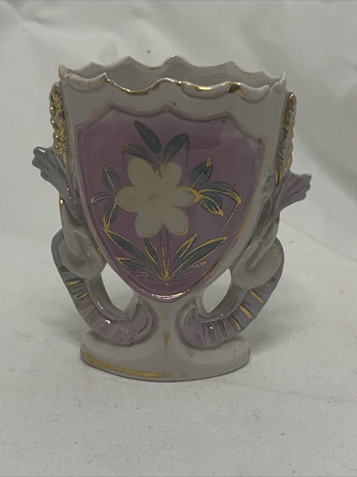 Antique Porcelain Vase Lavender Floral & Wheat Decoration
