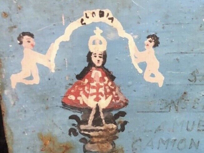 Authentic Mexican, Religious Ex-voto Painted on Tin,  Retablo, 1955,