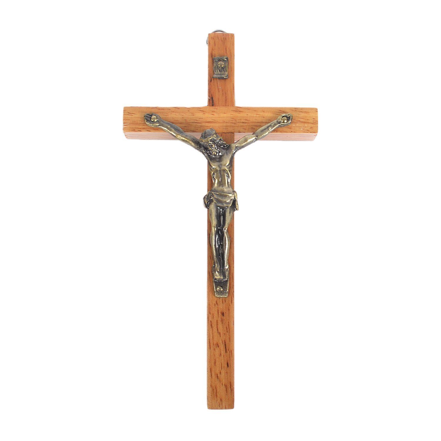 Vintage Wooden Metal Wall Cross Crucifix Holy Religious Carved Christ Natural