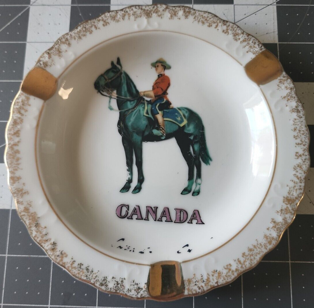 Vintage Canadian (Royal Mounty)  Porcelain Ashtray Gold Trim - made in Japan