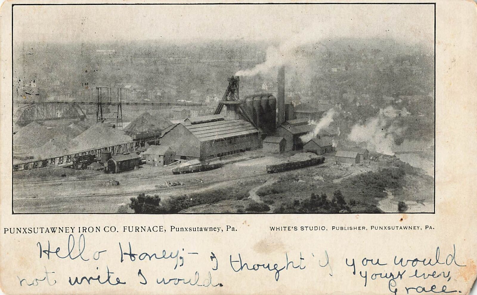 Rare 1906 Postcard Punxsutawney Iron Co. Furnace Pennsylvania PA Whites Studio