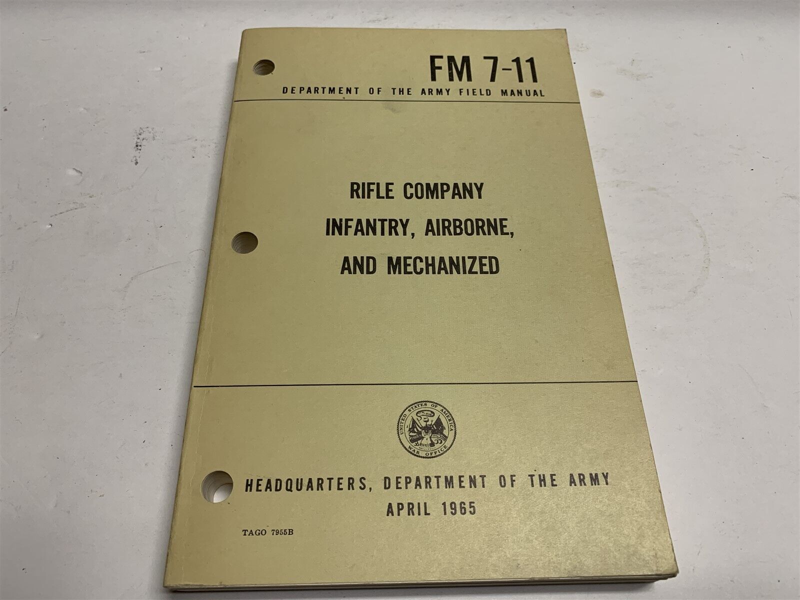 1965 Army Field Manual Rifle Company Infantry Airborne Mechanized FM 7-11
