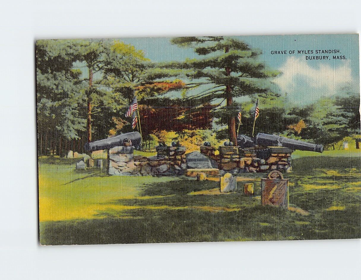 Postcard Grave of Myles Standish Duxbury Massachusetts USA