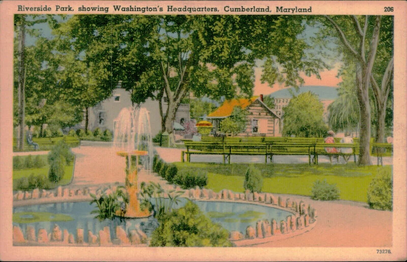 Postcard Riverside Park showing Washington\'s Headquarters Cumberland Maryland MD
