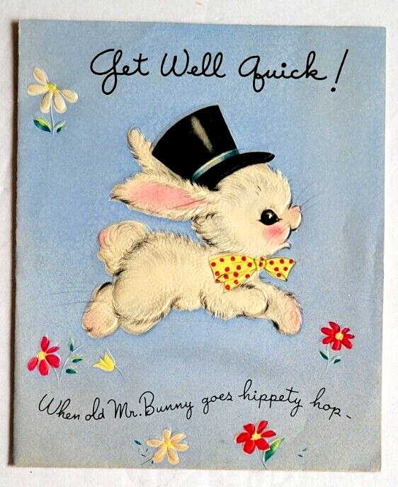 Vintage Bunny With Top Hat Pop Up Get Well Card Adorable 