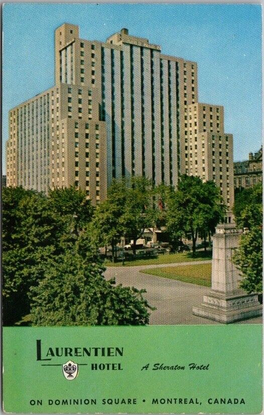 MONTREAL, Ontario Canada Postcard LAURENTIEN HOTEL Dominion Square View c1950s