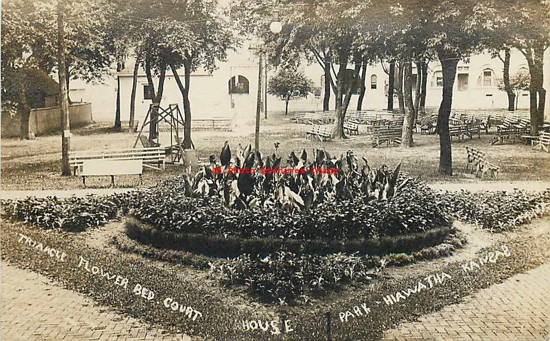 KS, Hiawatha, Kansas, RPPC, Court House Park, 1908 PM, Schomerus Photo