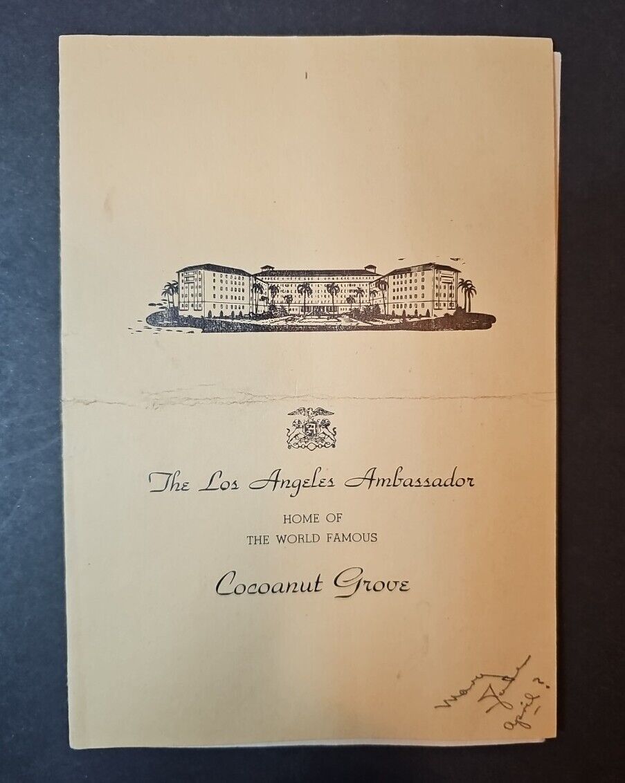 The Cocoanut Grove Night Club Ambassador Hotel Los Angeles Vintage Drink Menu