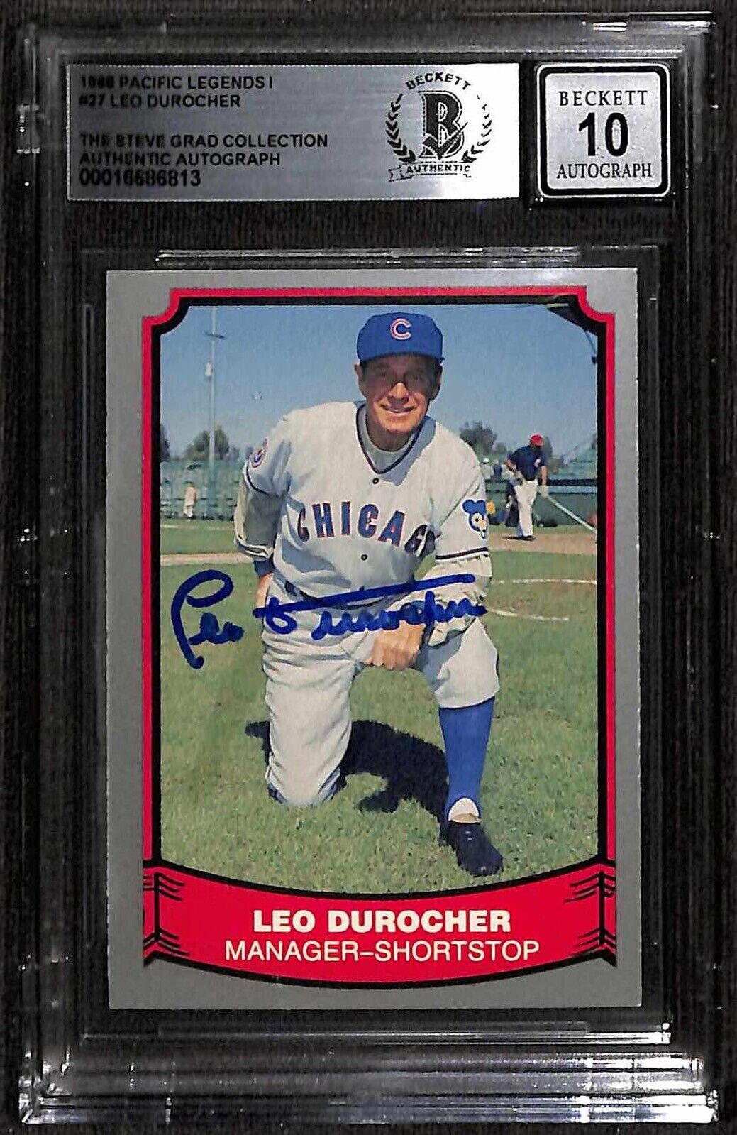 Leo Durocher Signed 1988 Pacific Legends #27 Chicago Cubs HOF Auto 10 BECKETT