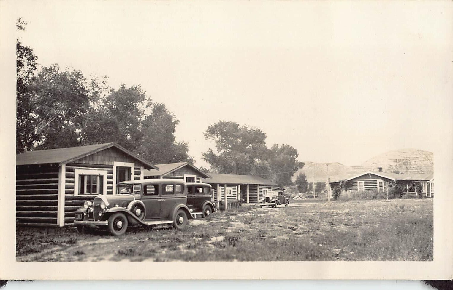 Antique Cars Parked in Front of Cabins 1930s Photo Camp Grounds Wyoming